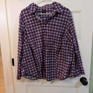 Talbots Purple Patterned Button-Up Blouse